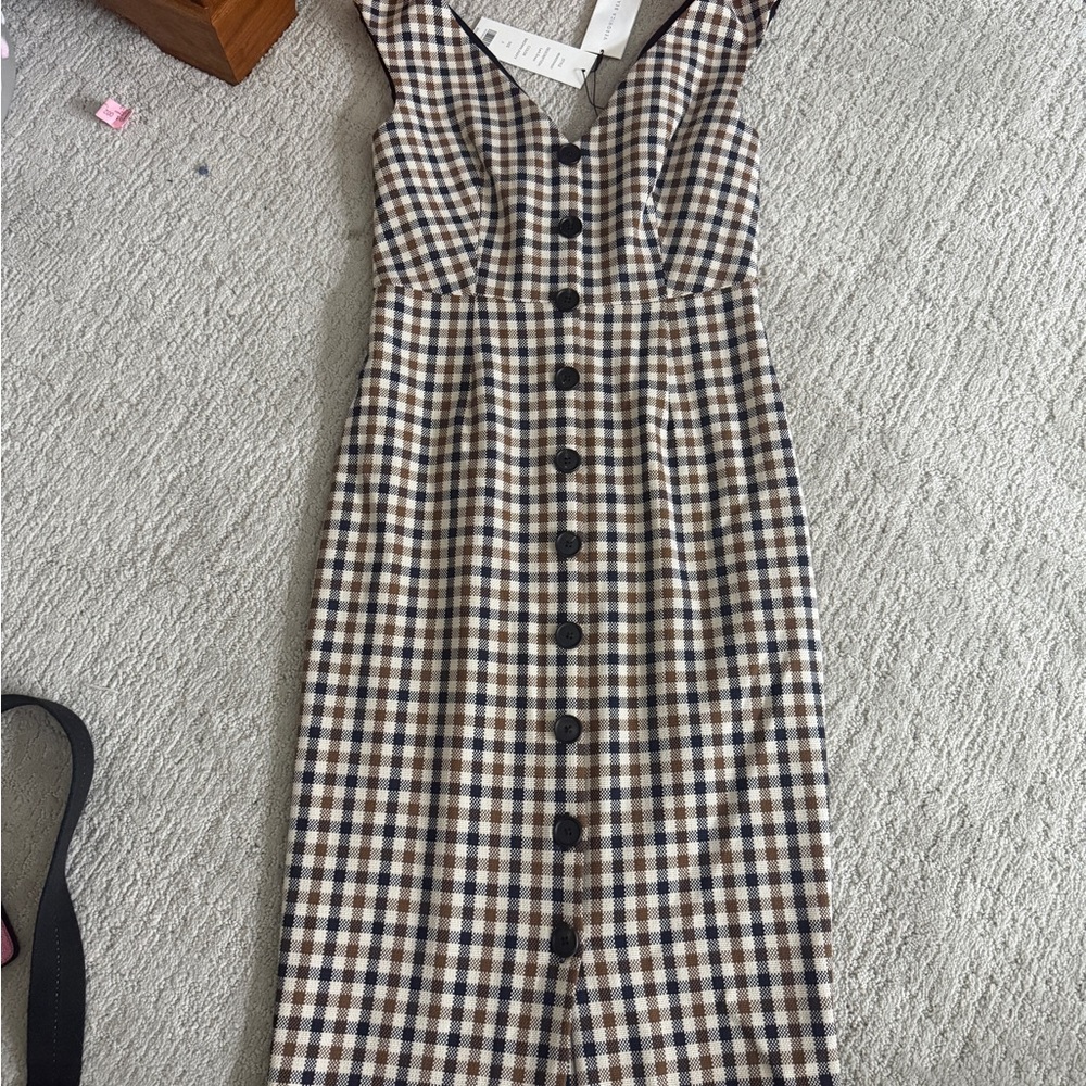 Veronica Beard Checkered Midi Dress - Black and Cream